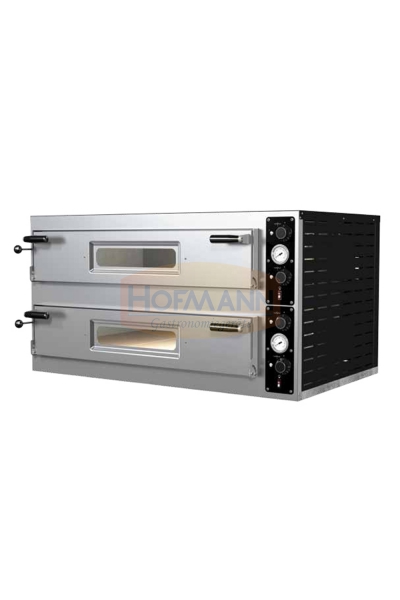 Zweikammer Edelstahlpizzaofen für 9, 18x Ø32cm, Außenmaße 1247x1180x650, 279 kg